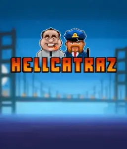 Explore the thrilling world of Hellcatraz slot by Relax Gaming, featuring a cartoonish prisoner and a guard with the infamous Alcatraz prison and San Francisco skyline in the background. This graphic captures the light-hearted escapade of an Alcatraz-inspired game, great for players looking for a unique slot experience, providing a entertaining gaming experience. 